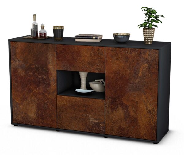 Sideboard Denise | Korpus Anthrazit | Front in Rost Optik | 136x79x35cm (BxHxT)