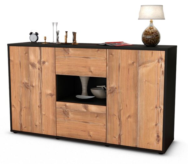 Sideboard Denise | Korpus Anthrazit | Front in Pinie Holz Optik | 136x79x35cm (BxHxT)