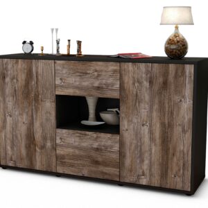 Sideboard Denise | Korpus Anthrazit | Front in Treibholz Holz Optik | 136x79x35cm (BxHxT)