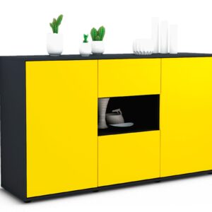 Sideboard Denise | Korpus Anthrazit | Front in Gelb | 136x79x35cm (BxHxT)
