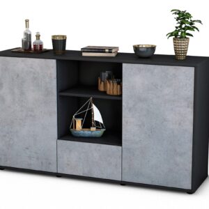 Sideboard Desideria | Korpus Anthrazit | Front in Beton Optik | 136x79x35cm (BxHxT)