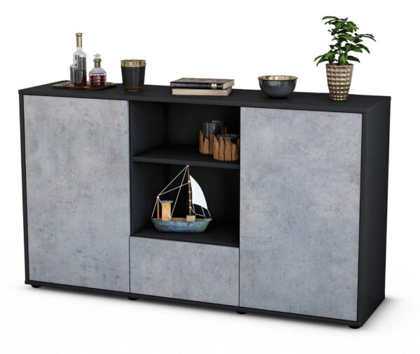 Sideboard Desideria | Korpus Anthrazit | Front in Beton Optik | 136x79x35cm (BxHxT)