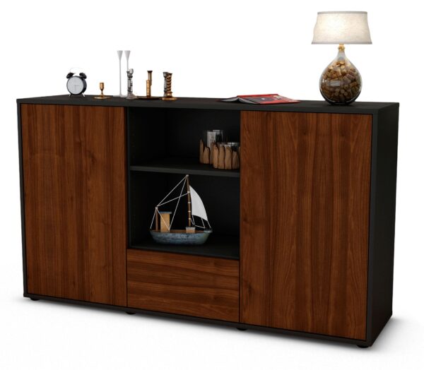 Sideboard Desideria | Korpus Anthrazit | Front in Walnuss Holz Optik | 136x79x35cm (BxHxT)