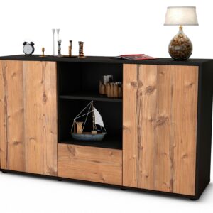 Sideboard Desideria | Korpus Anthrazit | Front in Pinie Holz Optik | 136x79x35cm (BxHxT)