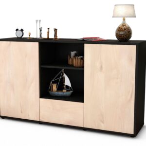 Sideboard Desideria | Korpus Anthrazit | Front in Zeder Holz Optik | 136x79x35cm (BxHxT)
