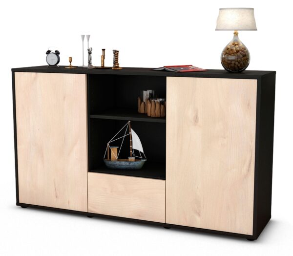 Sideboard Desideria | Korpus Anthrazit | Front in Zeder Holz Optik | 136x79x35cm (BxHxT)