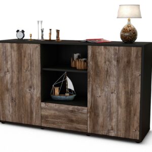 Sideboard Desideria | Korpus Anthrazit | Front in Treibholz Holz Optik | 136x79x35cm (BxHxT)