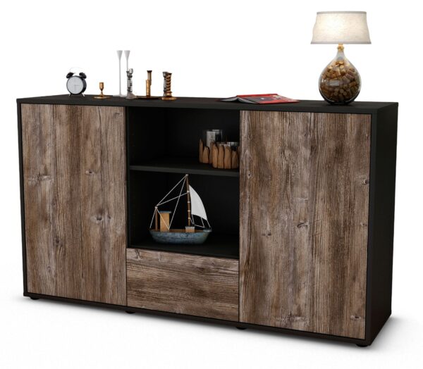 Sideboard Desideria | Korpus Anthrazit | Front in Treibholz Holz Optik | 136x79x35cm (BxHxT)