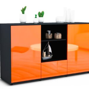 Sideboard Desideria | Korpus Anthrazit | Front in Hochglanz Orange | 136x79x35cm (BxHxT)