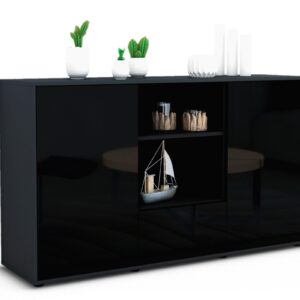 Sideboard Desideria | Korpus Anthrazit | Front in Hochglanz Schwarz | 136x79x35cm (BxHxT)