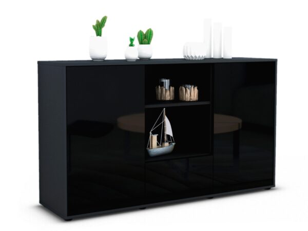 Sideboard Desideria | Korpus Anthrazit | Front in Hochglanz Schwarz | 136x79x35cm (BxHxT)