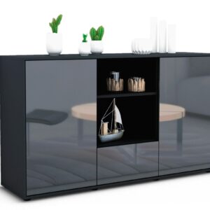 Sideboard Desideria | Korpus Anthrazit | Front in Hochglanz Grau | 136x79x35cm (BxHxT)
