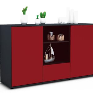 Sideboard Desideria | Korpus Anthrazit | Front in Bordeaux | 136x79x35cm (BxHxT)
