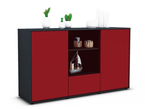 Sideboard Desideria | Korpus Anthrazit | Front in Bordeaux | 136x79x35cm (BxHxT)
