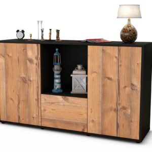 Sideboard Dhonna | Korpus Anthrazit | Front in Pinie Holz Optik | 136x79x35cm (BxHxT)