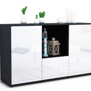 Sideboard Dhonna | Korpus Anthrazit | Front in Hochglanz Weiß | 136x79x35cm (BxHxT)