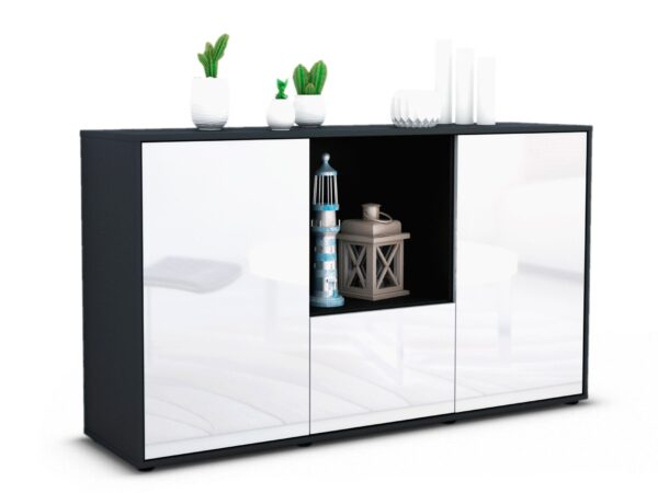 Sideboard Dhonna | Korpus Anthrazit | Front in Hochglanz Weiß | 136x79x35cm (BxHxT)