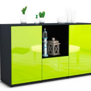 Sideboard Dhonna | Korpus Anthrazit | Front in Hochglanz Grün | 136x79x35cm (BxHxT)