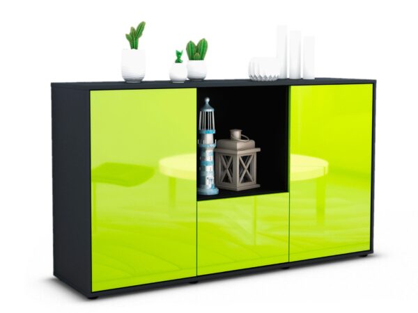 Sideboard Dhonna | Korpus Anthrazit | Front in Hochglanz Grün | 136x79x35cm (BxHxT)