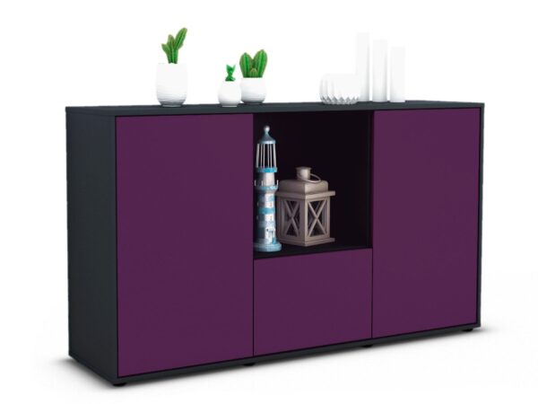 Sideboard Dhonna | Korpus Anthrazit | Front in Lila | 136x79x35cm (BxHxT)