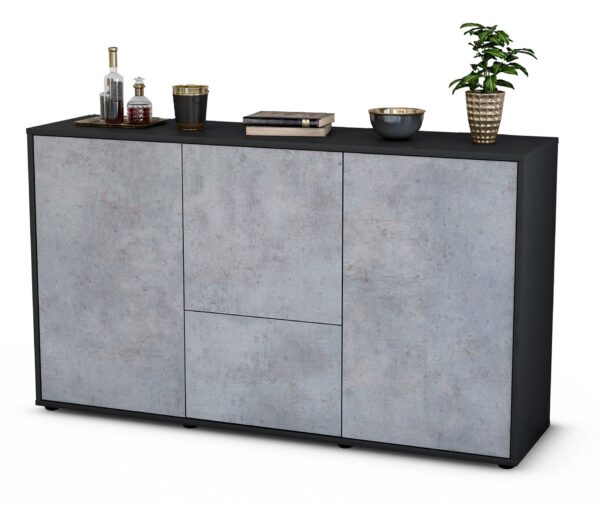 Sideboard Diana | Korpus Anthrazit | Front in Beton Optik | 136x79x35cm (BxHxT)