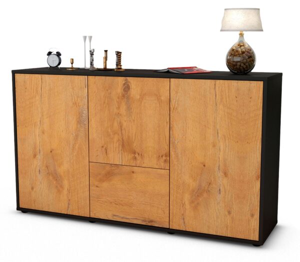 Sideboard Diana | Korpus Anthrazit | Front in Eiche Holz Optik | 136x79x35cm (BxHxT)
