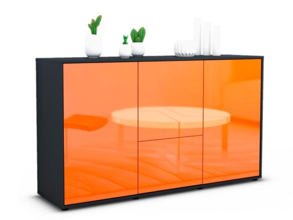 Sideboard Diana | Korpus Anthrazit | Front in Hochglanz Orange | 136x79x35cm (BxHxT)