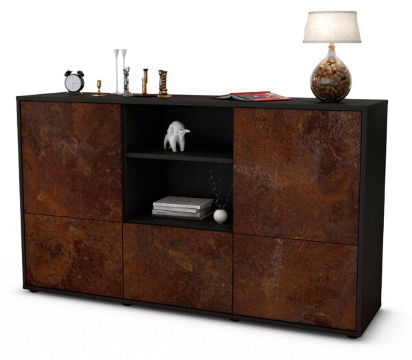 Sideboard Diellza | Korpus Anthrazit | Front in Rost Optik | 136x79x35cm (BxHxT)