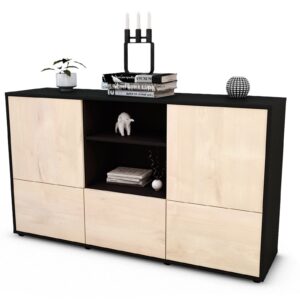 Sideboard Diellza | Korpus Anthrazit | Front in Zeder Holz Optik | 136x79x35cm (BxHxT)