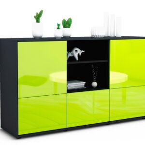 Sideboard Diellza | Korpus Anthrazit | Front in Hochglanz Grün | 136x79x35cm (BxHxT)
