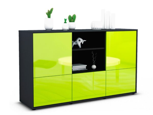 Sideboard Diellza | Korpus Anthrazit | Front in Hochglanz Grün | 136x79x35cm (BxHxT)