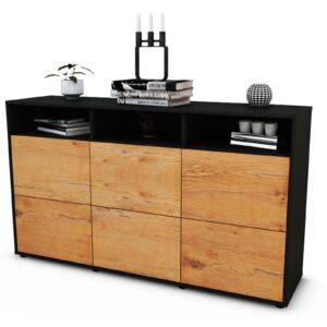 Sideboard Dilara | Korpus Anthrazit | Front in Eiche Holz Optik | 136x79x35cm (BxHxT)
