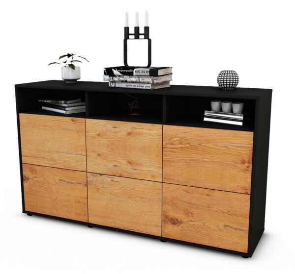 Sideboard Dilara | Korpus Anthrazit | Front in Eiche Holz Optik | 136x79x35cm (BxHxT)