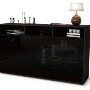 Sideboard Dilara | Korpus Anthrazit | Front in Hochglanz Schwarz | 136x79x35cm (BxHxT)