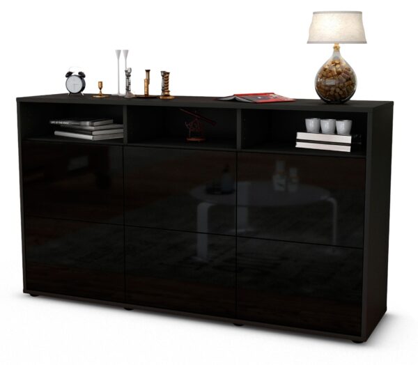 Sideboard Dilara | Korpus Anthrazit | Front in Hochglanz Schwarz | 136x79x35cm (BxHxT)