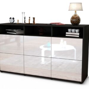 Sideboard Dilara | Korpus Anthrazit | Front in Hochglanz Weiß | 136x79x35cm (BxHxT)