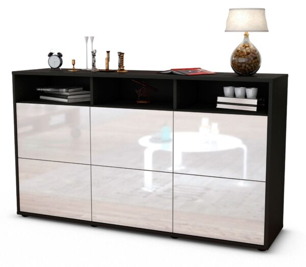 Sideboard Dilara | Korpus Anthrazit | Front in Hochglanz Weiß | 136x79x35cm (BxHxT)