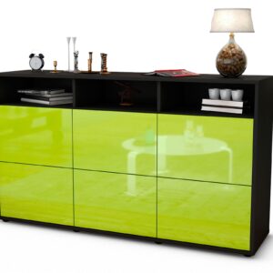 Sideboard Dilara | Korpus Anthrazit | Front in Hochglanz Grün | 136x79x35cm (BxHxT)
