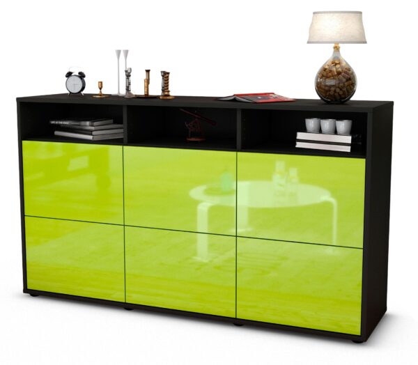 Sideboard Dilara | Korpus Anthrazit | Front in Hochglanz Grün | 136x79x35cm (BxHxT)