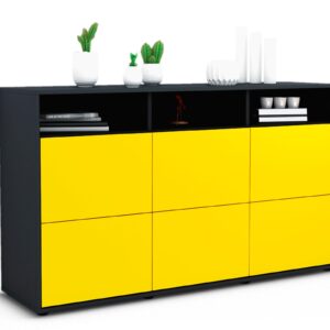 Sideboard Dilara | Korpus Anthrazit | Front in Gelb | 136x79x35cm (BxHxT)