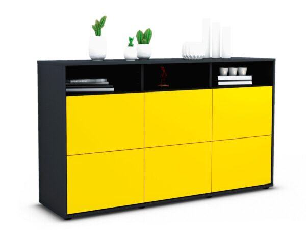 Sideboard Dilara | Korpus Anthrazit | Front in Gelb | 136x79x35cm (BxHxT)