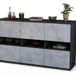 Sideboard Diletta | Korpus Anthrazit | Front in Beton Optik | 136x79x35cm (BxHxT)
