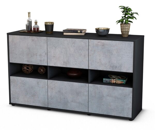 Sideboard Diletta | Korpus Anthrazit | Front in Beton Optik | 136x79x35cm (BxHxT)