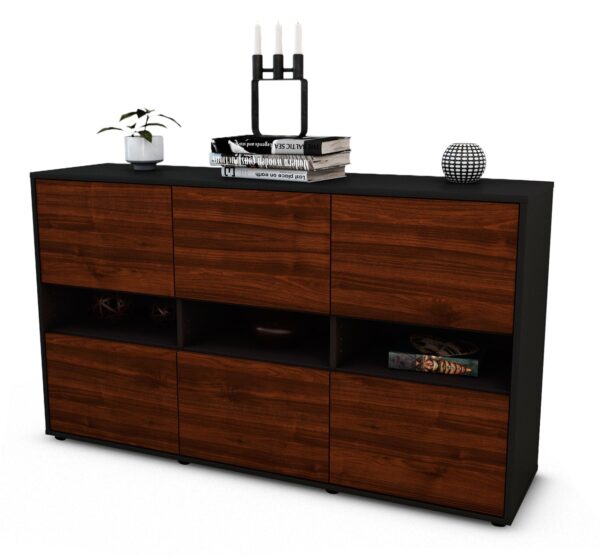 Sideboard Diletta | Korpus Anthrazit | Front in Walnuss Holz Optik | 136x79x35cm (BxHxT)