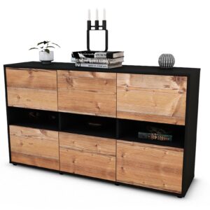 Sideboard Diletta | Korpus Anthrazit | Front in Pinie Holz Optik | 136x79x35cm (BxHxT)