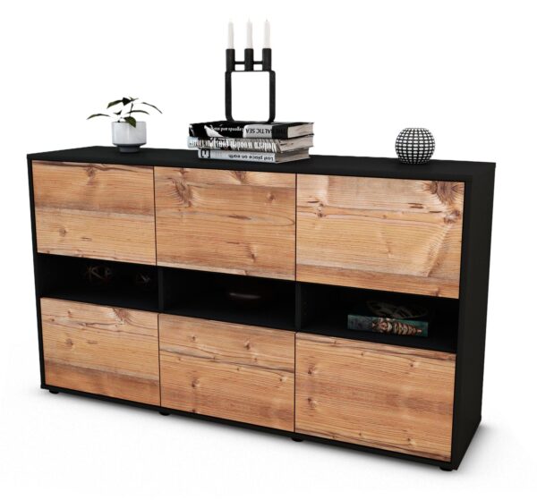 Sideboard Diletta | Korpus Anthrazit | Front in Pinie Holz Optik | 136x79x35cm (BxHxT)
