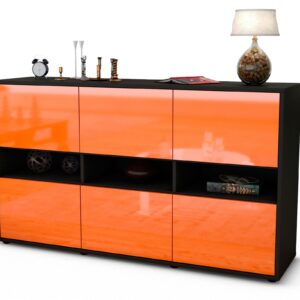 Sideboard Diletta | Korpus Anthrazit | Front in Hochglanz Orange | 136x79x35cm (BxHxT)