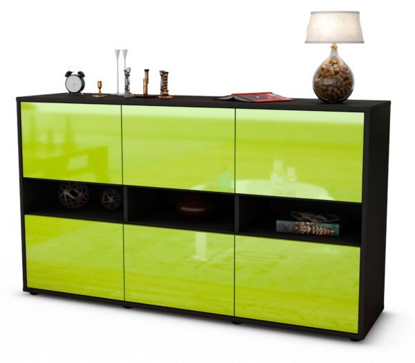 Sideboard Diletta | Korpus Anthrazit | Front in Hochglanz Grün | 136x79x35cm (BxHxT)