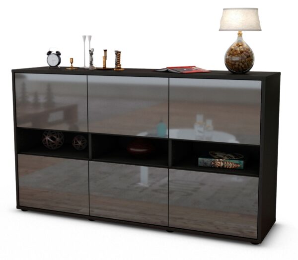 Sideboard Diletta | Korpus Anthrazit | Front in Hochglanz Grau | 136x79x35cm (BxHxT)