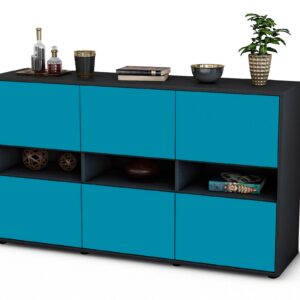 Sideboard Diletta | Korpus Anthrazit | Front in Türkis | 136x79x35cm (BxHxT)
